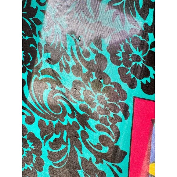 Vintage Unbranded Blue Green Tropical Floral Silk Habotai 31" x 31" Square Scarf - Picture 13 of 14